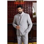 Altınyıldız Classics Erkek Açık Gri Ekstra Slim Fit Kırlangıç Yaka Çizgili Takım Elbise - 6 Drop - 46