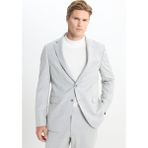 Altınyıldız Classics Erkek Açık Gri Slim Fit Mono Yaka Çizgili Kapak Cepli Takım Elbise - 6 Drop - 52