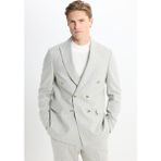 Altınyıldız Classics Erkek Açık Gri Yünlü Slim Fit Dar Kesim Kırlangıç Yaka Çizgili Kapak Cepli Takım Elbise - 52 - 6 Drop