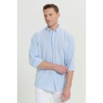 Altınyıldız Classics Erkek Açık Mavi Comfort Fit Rahat Kesim Düğmeli Yaka Casual Keten Gömlek