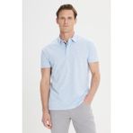 Altınyıldız Classics Erkek Açık Mavi Pamuklu Jakarlı Slim Fit Dar Kesim Polo Yaka Tişört - Açik Mavi