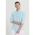 Altınyıldız Classics Erkek Antrasit Slim Fit Dar Kesim Düğmeli Yaka Keten Görünümlü %100 Pamuk Flamlı Gömlek - Turkuaz