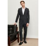 ALTINYILDIZ CLASSICS Erkek Antrasit Slim Fit Dar Kesim Mono Yaka Kareli Yünlü Takım Elbise - 6 Drop - 46