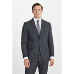 ALTINYILDIZ CLASSICS Erkek Antrasit Yünlü Cordura Kumaş Slim Fit Kırlangıç Yaka Desenli Kapak Cepli Takım Elbise