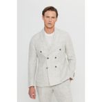 Altınyıldız Classics Erkek Bej %100 Keten Slim Fit Dar Kesim Kırlangıç Yaka Torba Cepli Kruvaze Takım Elbise - 6 Drop - 54