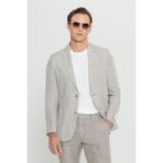 Altınyıldız Classics Erkek Bej %100 Keten Slim Fit Mono Yaka Kazayağı Desenli Takım Elbise - 6 Drop - 54