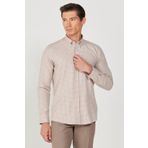 ALTINYILDIZ CLASSICS Erkek Bej-Beyaz Slim Fit Dar Kesim Düğmeli Yaka Pamuklu Kareli Gömlek