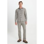 Altınyıldız Classics Erkek Bej-Gri Yünlü Relax Fit Rahat Kesim Beli Bağlamalı Diagonal Desenli Takım Elbise Pantolonu - Bej - Gri - 54