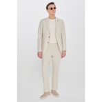 Altınyıldız Classics Erkek Bej Keten Slim Fit Dar Kesim Kırlangıç Yaka Esnek Takım Elbise - 6 Drop - 54