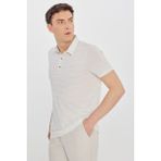 Altınyıldız Classics Erkek Bej Keten Standart Fit Normal Kesim Polo Yaka Çizgili Tişört