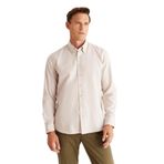 ALTINYILDIZ CLASSICS-Erkek Bej Slim Fit Dar Kesim Düğmeli Yaka%100 Pamuk Oxford Gömlek (Bej/S)