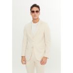 Altınyıldız Classics Erkek Bej Slim Fit Dar Kesim Kırlangıç Yaka Kapak Cepli Çizgili Esnek Takım Elbise - 6 Drop - 52