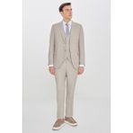 Altınyıldız Classics Erkek Bej Slim Fit Dar Kesim Kırlangıç Yaka Kapak Cepli Çizgili Takım Elbise - 6 Drop - 54