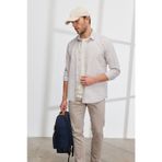 Altınyıldız Classics Erkek Bej Slim Fit Dar Kesim Klasik Yaka %100 Pamuk Çizgili Gömlek