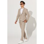 ALTINYILDIZ CLASSICS Erkek Bej Slim Fit Dar Kesim Mono Yaka Gofre Desenli Takım Elbise - 52 - 6 Drop