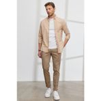 Altınyıldız Classics Erkek Bej Slim Fit Dar Kesim Yan Cepli Pamuklu Esnek Armürlü Pantolon