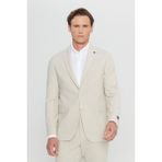 Altınyıldız Classics Erkek Bej Yünlü Slim Fit Dar Kesim Kırlangıç Yaka Ekose Gofre Desenli Kapak Cepli Takım Elbise - 6 Drop - 54