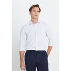 Altınyıldız Classics Erkek Beyaz-Bej Pamuklu Oxford Slim Fit Dar Kesim Klasik Yaka Armürlü Gömlek - Beyaz - Bej