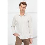 ALTINYILDIZ CLASSICS Erkek Beyaz-bej Slim Fit Dar Kesim Küçük Italyan Yaka Pamuklu Çizgili Gömlek - Beyaz - Bej