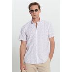 ALTINYILDIZ CLASSICS Erkek Beyaz-Bej%100 Pamuk Baskılı Slim Fit Dar Kesim Düğmeli Yaka Gömlek, Beyaz-Bej, L