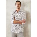 ALTINYILDIZ CLASSICS Erkek Beyaz-bordo Slim Fit Dar Kesim Italyan Yaka %100 Pamuk Baskılı Gömlek - Beyaz - Bordo