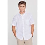Altınyıldız Classics Erkek Beyaz Comfort Fit Rahat Kesim Düğmeli Yaka Keten Görünümlü %100 Pamuk Kısa Kollu Gömlek - XL