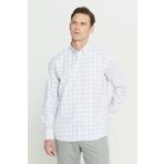 ALTINYILDIZ CLASSICS, Erkek Beyaz-Haki Comfort Fit Rahat Kesim%100 Pamuk Klasik Yaka Armürlü Gömlek, Beyaz-Haki, M
