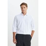 Altınyıldız Classics Erkek Beyaz-Haki Pamuklu Slim Fit Dar Kesim Klasik Yaka Armürlü Gömlek