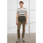ALTINYILDIZ CLASSICS Erkek Beyaz-haki Slim Fit Dar Kesim Bisiklet Yaka %100 Pamuk Çizgili Tişört - XXL - Beyaz - Haki