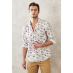 ALTINYILDIZ CLASSICS Erkek Beyaz-haki Slim Fit Dar Kesim Mono Yaka %100 Pamuk Baskılı Gömlek - Beyaz Melanj