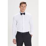 ALTINYILDIZ CLASSICS Erkek Beyaz Kırışmaz Kumaşlı Slim Fit Dar Kesim %100 Pamuk Siyah Detaylı Ata Yaka Gömlek