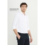 Altınyıldız Classics Erkek Beyaz Kolay Ütülenebilir Slim Fit Dar Kesim Italyan Yaka Armürlü Gömlek