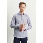 ALTINYILDIZ CLASSICS Erkek Beyaz Lacı Slim Fit Dar Kesim %100 Pamuk Klasik Yaka Armürlü Gömlek - Beyaz - Lacivert