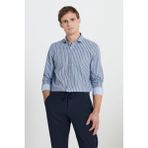 Altınyıldız Classics Erkek Beyaz-Lacivert %100 Pamuk Slim Fit Dar Kesim Küçük İtalyan Yaka Çizgili Gömlek - Beyaz - Lacivert