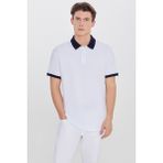 Altınyıldız Classics Erkek Beyaz-Lacivert %100 Pamuk Slim Fit Dar Kesim Polo Yaka Tişört - Beyaz - Lacivert