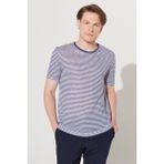 ALTINYILDIZ CLASSICS Erkek Beyaz-Lacivert Slim Fit Dar Kesim Bisiklet Yaka Çizgili Tişört
