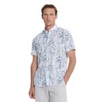 ALTINYILDIZ CLASSICS Erkek Beyaz-Lacivert Slim Fit Dar Kesim Düğmeli Yaka Keten Çizgili Gömlek, BEYAZ LACI, 3XL