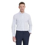 ALTINYILDIZ CLASSICS Erkek Beyaz-Lacivert Slim Fit Dar Kesim Klasik Yaka Pamuklu Armürlü Gömlek, Beyaz - Lacivert, M