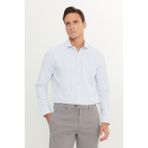 Altınyıldız Classics Erkek BEYAZ-MAVI Slim Fit Dar Kesim İtalyan Yaka Armürlü Pamuklu Basic Gömlek - Beyaz - Mavi