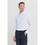 ALTINYILDIZ CLASSICS Erkek Beyaz-Mavi Slim Fit Dar Kesim Klasik Yaka Pamuklu Armürlü Gömlek - Beyaz - Mavi