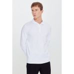 Altınyıldız Classics Erkek Beyaz Pamuklu Slim Fit Dar Kesim Polo Yaka Uzun Kollu Esnek Tişört
