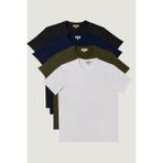 Altınyıldız Classics Erkek Beyaz-sıyah-lacıvert-hakı Slim Fit Dar Kesim Bisiklet Yaka %100 Pamuk 4'lü Basic Tişört Paketi - XXL
