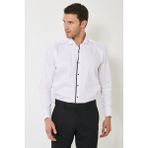 ALTINYILDIZ CLASSICS Erkek Beyaz-siyah Slim Fit Dar Kesim %100 Pamuk Ata Yaka Gömlek - Beyaz - Siyah