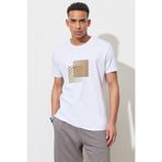 Altınyıldız Classics Erkek Beyaz Slim Fit Dar Kesim Bisiklet Yaka Pamuklu Baskılı Tişört