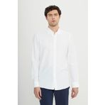 ALTINYILDIZ CLASSICS Erkek Beyaz Slim Fit Dar Kesim Düğmeli Yaka Armürlü Gofre Desenli Gömlek, Beyaz, M