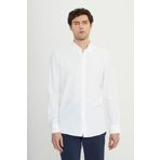 ALTINYILDIZ CLASSICS Erkek Beyaz Slim Fit Dar Kesim Düğmeli Yaka Armürlü Gofre Desenli Gömlek