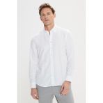 Altınyıldız Classics Erkek Beyaz Slim Fit Dar Kesim Gizli Düğmeli Yaka Keten Görünümlü %100 Pamuk Flamlı Gömlek