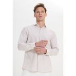 Altınyıldız Classics Erkek Beyaz-Vizon Slim Fit Dar Kesim Klasik Yaka Pamuklu Armürlü Gömlek - Beyaz - Vizon