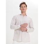 ALTINYILDIZ CLASSICS Erkek Beyaz-Vizon Slim Fit Dar Kesim Klasik Yaka Pamuklu Armürlü Gömlek