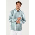 Altınyıldız Classics Erkek Beyaz-yeşil Slim Fit Dar Kesim Düğmeli Yaka Kareli Gömlek - Beyaz - Yeşil